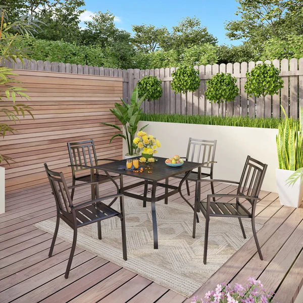 Home Horizon | 5 Piece Outdoor Slatted Dining Set