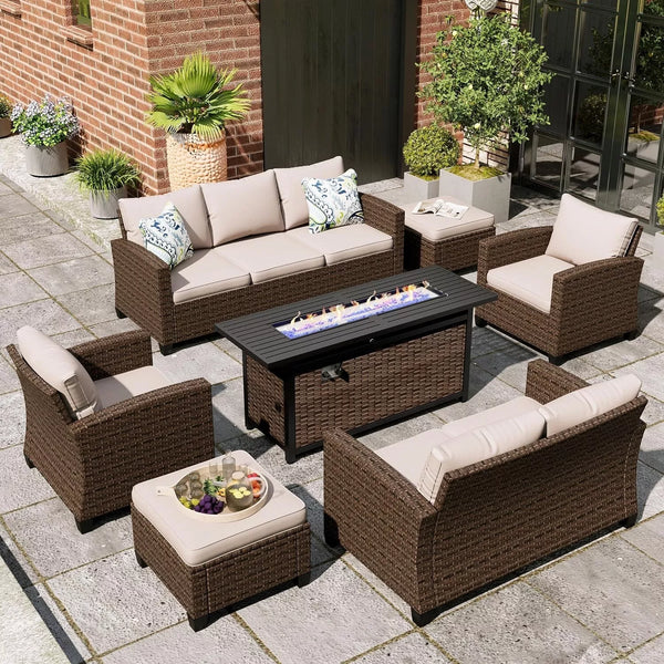 Home Horizon | Garden Sofa Set with Fire Pit Table