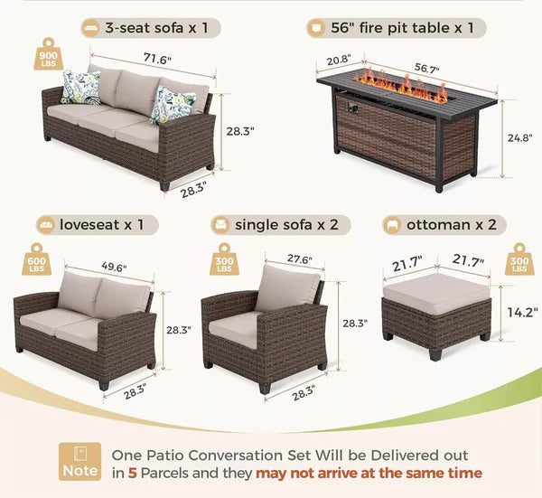 Home Horizon | Garden Sofa Set with Fire Pit Table