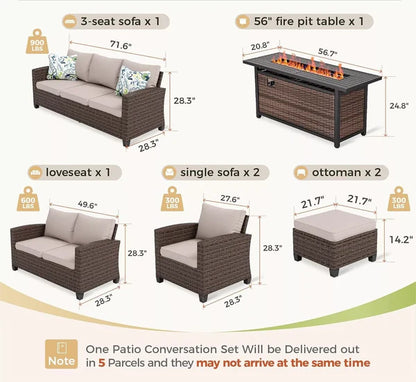 Home Horizon | Garden Sofa Set with Fire Pit Table