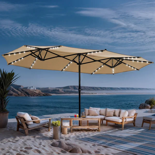15ft Umbrella Shade with Solar Powered LEDs Pr95