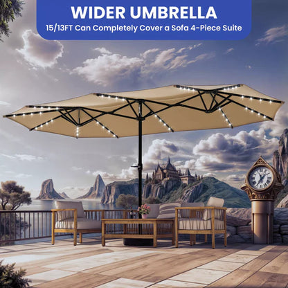 15ft Umbrella Shade with Solar Powered LEDs Pr95 Image 1