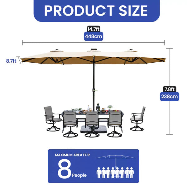15ft Umbrella Shade with Solar Powered LEDs Pr95 Image 3